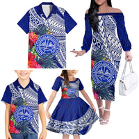 Personalised Samoana High School Family Matching Off Shoulder Long Sleeve Dress and Hawaiian Shirt American Samoa Schools Polynesian Tropical Flowers - Wonder Print Shop