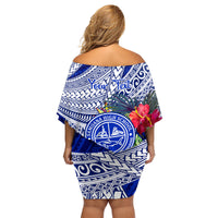 Personalised Samoana High School Family Matching Off Shoulder Short Dress and Hawaiian Shirt American Samoa Schools Polynesian Tropical Flowers - Wonder Print Shop