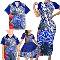 Personalised Samoana High School Family Matching Short Sleeve Bodycon Dress and Hawaiian Shirt American Samoa Schools Polynesian Tropical Flowers - Wonder Print Shop
