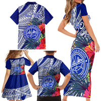 Personalised Samoana High School Family Matching Short Sleeve Bodycon Dress and Hawaiian Shirt American Samoa Schools Polynesian Tropical Flowers - Wonder Print Shop