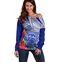 Personalised Samoana High School Off Shoulder Sweater American Samoa Schools Polynesian Tropical Flowers - Wonder Print Shop