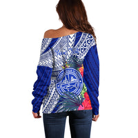 Personalised Samoana High School Off Shoulder Sweater American Samoa Schools Polynesian Tropical Flowers - Wonder Print Shop