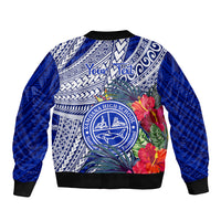 Personalised Samoana High School Sleeve Zip Bomber Jacket American Samoa Schools Polynesian Tropical Flowers - Wonder Print Shop