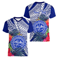 Personalised Samoana High School Women V Neck T Shirt American Samoa Schools Polynesian Tropical Flowers - Wonder Print Shop