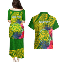 Personalised Leone High School Couples Matching Puletasi Dress and Hawaiian Shirt American Samoa Schools Polynesian Tropical Flowers - Wonder Print Shop