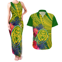 Personalised Leone High School Couples Matching Tank Maxi Dress and Hawaiian Shirt American Samoa Schools Polynesian Tropical Flowers - Wonder Print Shop