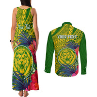 Personalised Leone High School Couples Matching Tank Maxi Dress and Long Sleeve Button Shirt American Samoa Schools Polynesian Tropical Flowers - Wonder Print Shop