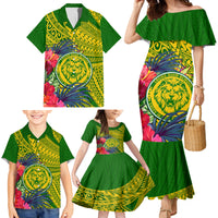 Personalised Leone High School Family Matching Mermaid Dress and Hawaiian Shirt American Samoa Schools Polynesian Tropical Flowers - Wonder Print Shop