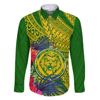 Personalised Leone High School Family Matching Off Shoulder Long Sleeve Dress and Hawaiian Shirt American Samoa Schools Polynesian Tropical Flowers - Wonder Print Shop