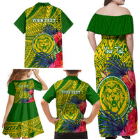 Personalised Leone High School Family Matching Off Shoulder Maxi Dress and Hawaiian Shirt American Samoa Schools Polynesian Tropical Flowers - Wonder Print Shop