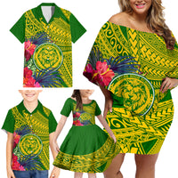 Personalised Leone High School Family Matching Off Shoulder Short Dress and Hawaiian Shirt American Samoa Schools Polynesian Tropical Flowers - Wonder Print Shop