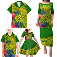 Personalised Leone High School Family Matching Puletasi Dress and Hawaiian Shirt American Samoa Schools Polynesian Tropical Flowers - Wonder Print Shop