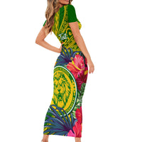 Personalised Leone High School Family Matching Short Sleeve Bodycon Dress and Hawaiian Shirt American Samoa Schools Polynesian Tropical Flowers - Wonder Print Shop