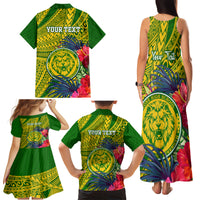 Personalised Leone High School Family Matching Tank Maxi Dress and Hawaiian Shirt American Samoa Schools Polynesian Tropical Flowers - Wonder Print Shop