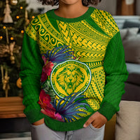 Personalised Leone High School Kid Ugly Christmas Sweater American Samoa Schools Polynesian Tropical Flowers - Wonder Print Shop