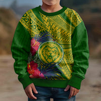 Personalised Leone High School Kid Ugly Christmas Sweater American Samoa Schools Polynesian Tropical Flowers - Wonder Print Shop