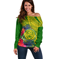 Personalised Leone High School Off Shoulder Sweater American Samoa Schools Polynesian Tropical Flowers - Wonder Print Shop