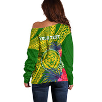 Personalised Leone High School Off Shoulder Sweater American Samoa Schools Polynesian Tropical Flowers - Wonder Print Shop