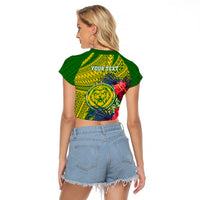 Personalised Leone High School Raglan Cropped T Shirt American Samoa Schools Polynesian Tropical Flowers - Wonder Print Shop