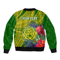 Personalised Leone High School Sleeve Zip Bomber Jacket American Samoa Schools Polynesian Tropical Flowers - Wonder Print Shop