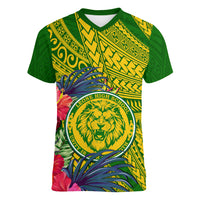 Personalised Leone High School Women V Neck T Shirt American Samoa Schools Polynesian Tropical Flowers - Wonder Print Shop