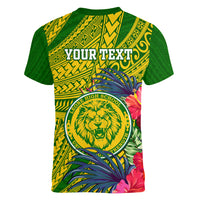 Personalised Leone High School Women V Neck T Shirt American Samoa Schools Polynesian Tropical Flowers - Wonder Print Shop