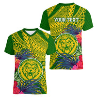 Personalised Leone High School Women V Neck T Shirt American Samoa Schools Polynesian Tropical Flowers - Wonder Print Shop