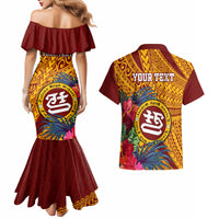 Personalised Tafuna High School Couples Matching Mermaid Dress and Hawaiian Shirt American Samoa Schools Polynesian Tropical Flowers - Wonder Print Shop