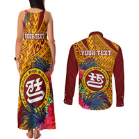 Personalised Tafuna High School Couples Matching Tank Maxi Dress and Long Sleeve Button Shirt American Samoa Schools Polynesian Tropical Flowers - Wonder Print Shop