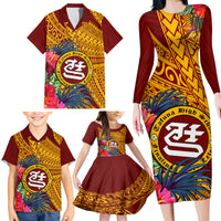 Personalised Tafuna High School Family Matching Long Sleeve Bodycon Dress and Hawaiian Shirt American Samoa Schools Polynesian Tropical Flowers - Wonder Print Shop