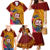 Personalised Tafuna High School Family Matching Mermaid Dress and Hawaiian Shirt American Samoa Schools Polynesian Tropical Flowers - Wonder Print Shop