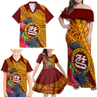 Personalised Tafuna High School Family Matching Off Shoulder Maxi Dress and Hawaiian Shirt American Samoa Schools Polynesian Tropical Flowers - Wonder Print Shop