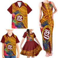 Personalised Tafuna High School Family Matching Tank Maxi Dress and Hawaiian Shirt American Samoa Schools Polynesian Tropical Flowers - Wonder Print Shop