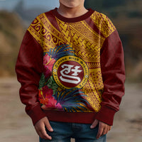 Personalised Tafuna High School Kid Ugly Christmas Sweater American Samoa Schools Polynesian Tropical Flowers - Wonder Print Shop