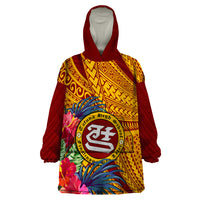 Personalised Tafuna High School Wearable Blanket Hoodie American Samoa Schools Polynesian Tropical Flowers - Wonder Print Shop