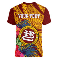 Personalised Tafuna High School Women V Neck T Shirt American Samoa Schools Polynesian Tropical Flowers - Wonder Print Shop