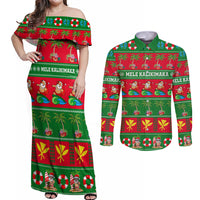 Personalised Hawaii Christmas Couples Matching Off Shoulder Maxi Dress and Long Sleeve Button Shirt Mele Kalikimaka - Wonder Print Shop