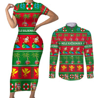 Personalised Hawaii Christmas Couples Matching Short Sleeve Bodycon Dress and Long Sleeve Button Shirt Mele Kalikimaka - Wonder Print Shop