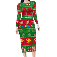 Personalised Hawaii Christmas Family Matching Long Sleeve Bodycon Dress and Hawaiian Shirt Mele Kalikimaka - Wonder Print Shop