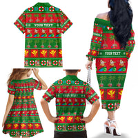 Personalised Hawaii Christmas Family Matching Off Shoulder Long Sleeve Dress and Hawaiian Shirt Mele Kalikimaka - Wonder Print Shop