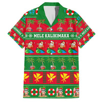 Green-collared Hawaiian Christmas button-up with palms, bears, and festive border prints