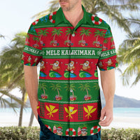 Green collar Hawaiian Christmas button-up with palm trees, bears, and 'Mele Kalikimaka'
