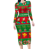 Personalised Hawaii Christmas Long Sleeve Bodycon Dress Mele Kalikimaka - Wonder Print Shop