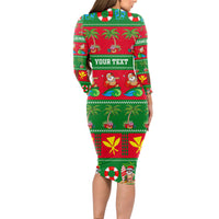 Personalised Hawaii Christmas Long Sleeve Bodycon Dress Mele Kalikimaka - Wonder Print Shop