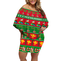 Personalised Hawaii Christmas Off Shoulder Short Dress Mele Kalikimaka - Wonder Print Shop