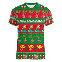 Personalised Hawaii Christmas Women V Neck T Shirt Mele Kalikimaka - Wonder Print Shop