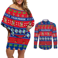 Personalised Guam Christmas Couples Matching Off Shoulder Short Dress and Long Sleeve Button Shirt Felis Pasgua - Wonder Print Shop