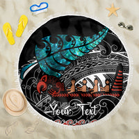 Personalised New Zealand Waka Beach Blanket Aotearoa Maori Silver Fern Pattern - Wonder Print Shop