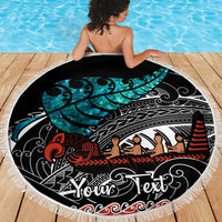 Personalised New Zealand Waka Beach Blanket Aotearoa Maori Silver Fern Pattern - Wonder Print Shop