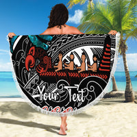 Personalised New Zealand Waka Beach Blanket Aotearoa Maori Silver Fern Pattern - Wonder Print Shop